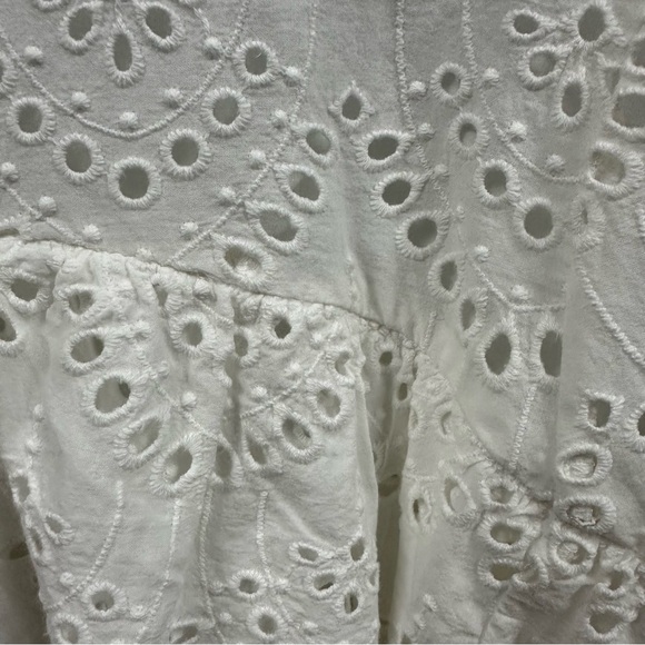 Simply Vera Wang White Eyelet Cotton Ruffle Long Sleeve Keyhole Back Blouse L - Picture 9 of 16